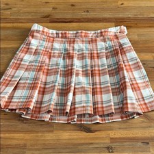 Cat Jack Orange and White Plaid Pleated Skater Skirt Size XL 14