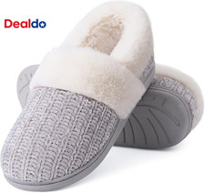Women'S Fuzzy Memory Foam Slippers size 7-8, Closed Back Knit Bedroom Slippers,