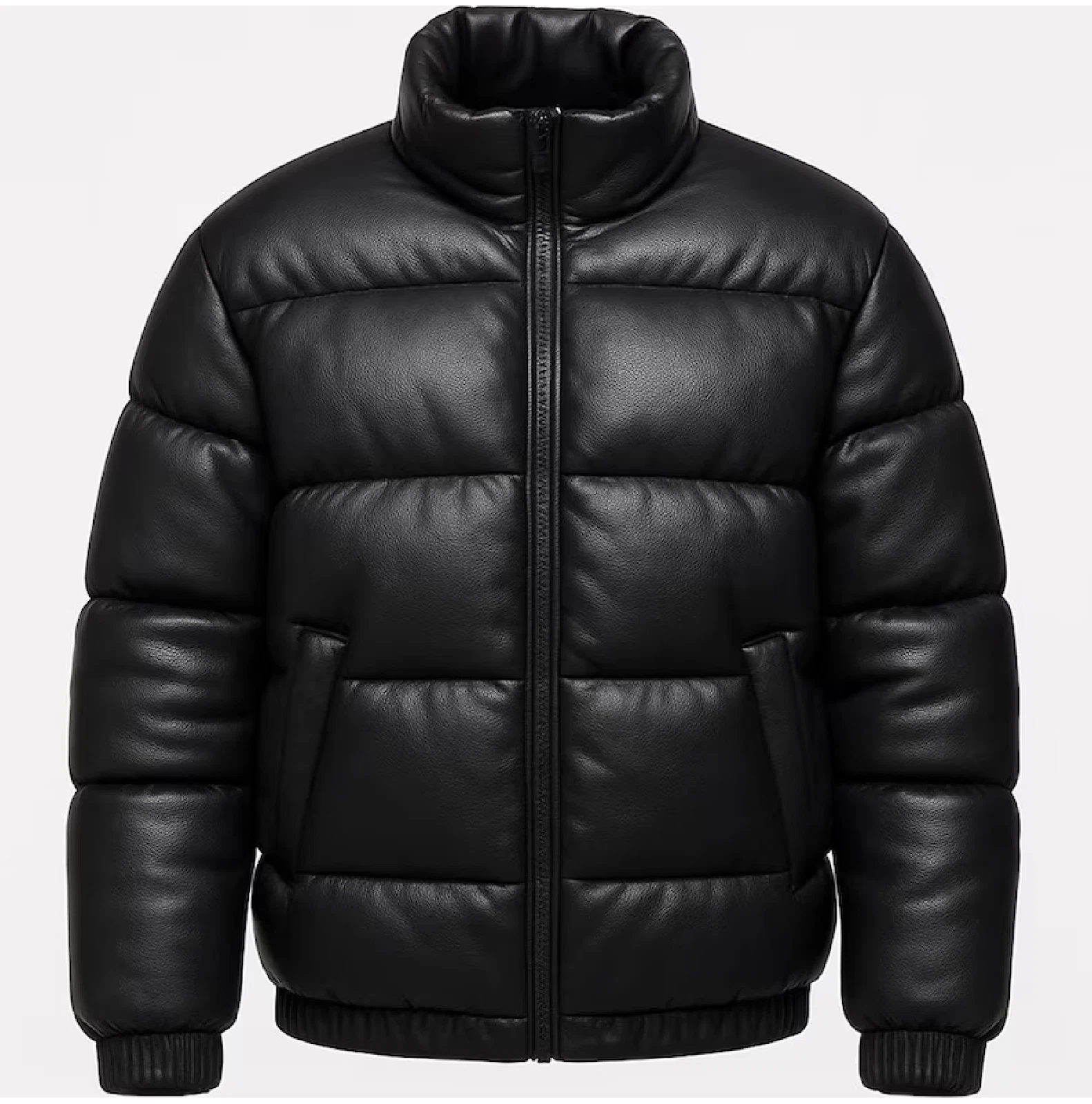 Black Leather Puffer Jacket: Quilted Winter Coat Puffer Leather Jacket Trending.