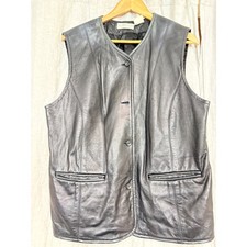 Distressed Elisabeth Claiborne Vintage Black Leather Vest Womens Size 14 USA