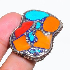 Red  Yellow Coral Turquoise Adjustable Ring Boho Tibetan Nepali Jewelry NR 3384