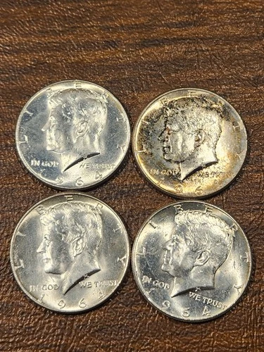 1964 Kennedy Half Dollars 90% Silver Lot of 4 Circulated AU/BU