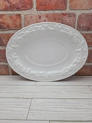 Fruit by Gibson Designs embossed 13 inch Oval White Serving Platter