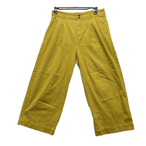 Madewell woman’s size 12 yellow cropped, zip button pants wide leg pockets