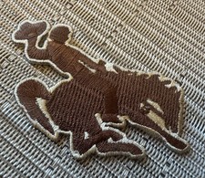 Small Vintage Embroidered Iron On Patch Horse Rider Brown Bronco Rodeo