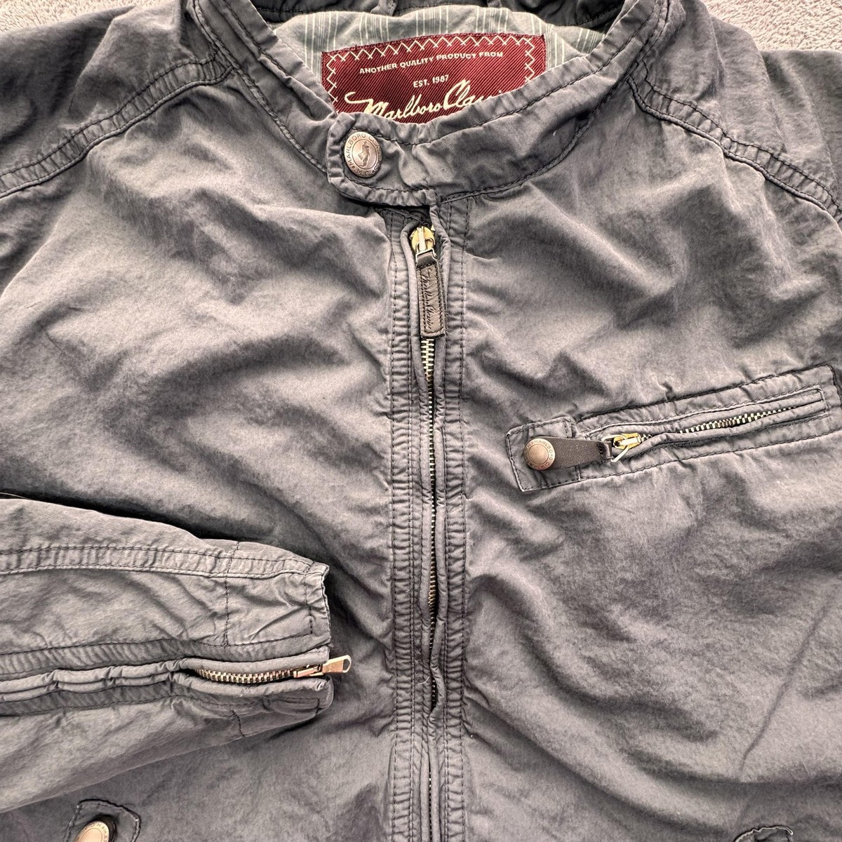 Marlboro Classics Jacket Mens EU 52 Gray Bomber Lined Zip Pockets
