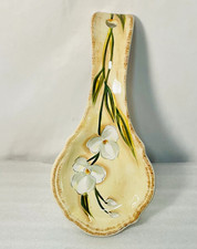 Tabletoptops Unlimited White Orchids Hand Painted Ceramic Floral Spoon Rest