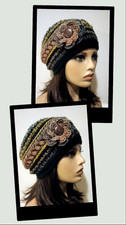 crochet womans handmade flower hat beanie horizon puffs USA new