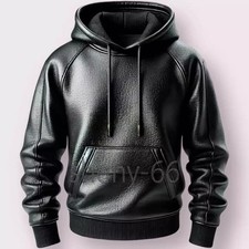 Men's Black Premium Leather Hoodie Handmade Genuine Lambskin Leather Jacket