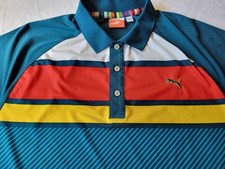 Polo de golf TORREY PINES PUMA para hombre a rayas acuáticas, rojas y amarillas talla grande