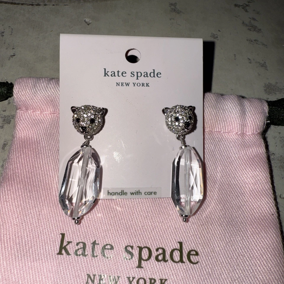 Kate Spade ARCTIC FRIENDS POLAR BEAR Silver Plated Glass Stone Drop Earrings NWT - Image 2 of 4