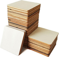 50PCS 2X2 Inch Unfinished Wooden Squares, Blank Natural Wood Pieces Wood Square