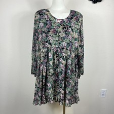 Vintage Nostalgia Dress Womens Large Dark Floral Babydoll Mini Boho 90s Grunge