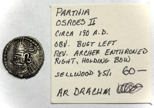 190 AD Parthian Kingdom Silver AR Drachm Osroes II Archer Coin