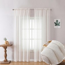 Linen Sheer Curtains 84 Inches, 2 Panels Set, Semi Sheer, Rod Pocket, White