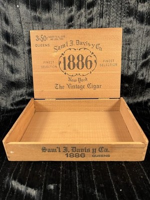 Cigar Box Sam'l J Davis 1886 The Vintage Queens NY Finger Jointed 25 Count EMPTY