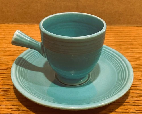 Fiesta Stick Handle Demitasse Cup & Saucer Turquoise Homer Laughlin