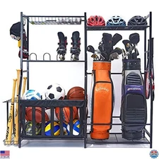 WALMANN Sports Equipment Organizer - Golf Bag Stand & Ball Storage Rack with