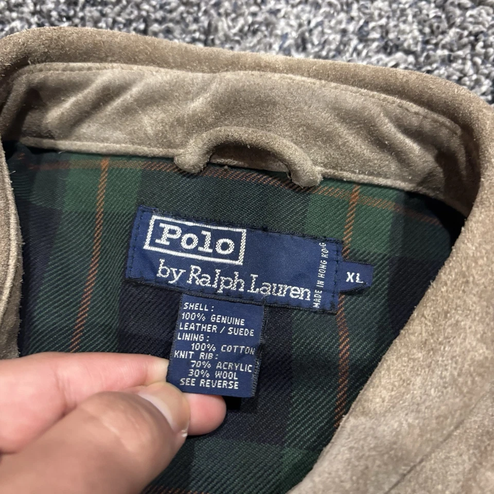 Abrigo bombardero vintage años 90 Polo Ralph Lauren cuero gamuza cremallera forrado a cuadros XL Foto 4 de 4