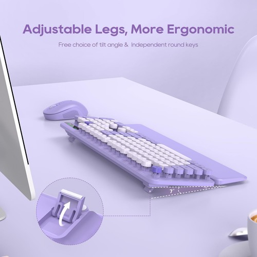 Wireless Keyboard and Mouse Combo, Cute Round Keycaps, Full-Size Retro Typewr... - Picture 5 of 9