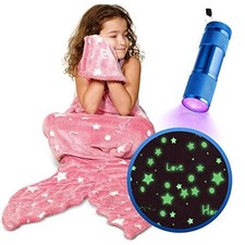 Mermaid Tail Blanket ,Glow in The Dark Throw Wearable Blanket ,Snuggle Pink