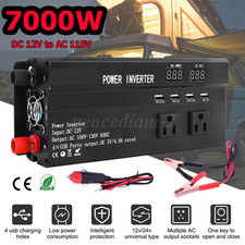 Car Power Inverter 7000W DC 12V To AC 110V Pure Sine Wave Solar Converter 4 USB