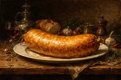 Renaissance Deutsches Stillleben Mit Großer Wurst Malerei Gemälde Kunstdruck