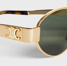 Celine CL40235U 30N Triomphe Metal Oval Sunglasses Gold Green Lens AUTHENTIC