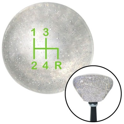Green Shift Pattern 6n Clear Retro Metal Flake Shift Knob w/ M16x1.5 Insert