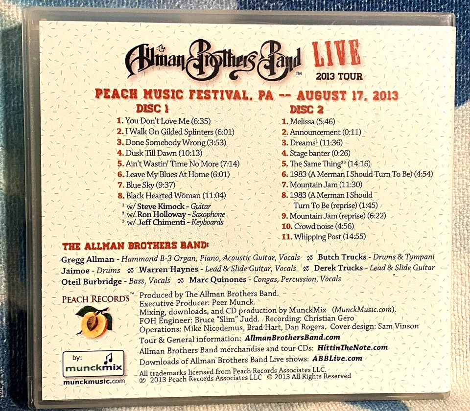 ALLMAN BROTHERS BAND Live 8-17-13 Peach Music Festival 2CD w/ Steve Kimock *NEW* Foto 2 de 2