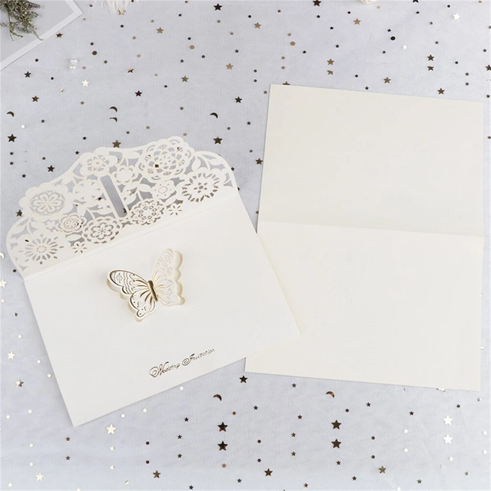 Butterfly Floral Lace Laser Cut Wedding Favors Brithday Party Invitations Cards - Image 4 of 4