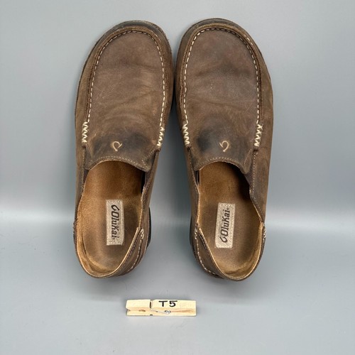 OluKai Moloa Men's 10 Dark Brown Leather Slip-On Low Top Casual Comfort Loafers - Picture 10 of 10