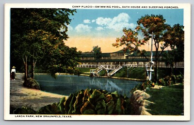 #ad Camp Placid Swimming Pool Bath House Landa Park New Braunfels Texas c1920 PC $5.96