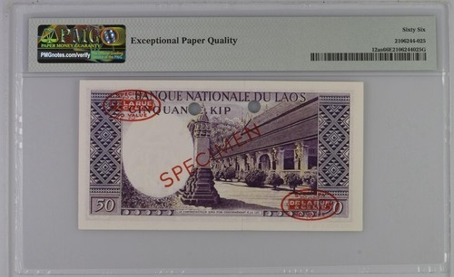 Laos, Banque Nationale ""SPECIMEN"", 50 Kip ND (1963) PMG 66 EPQ ( HIGH GRADE ) - Picture 2 of 2