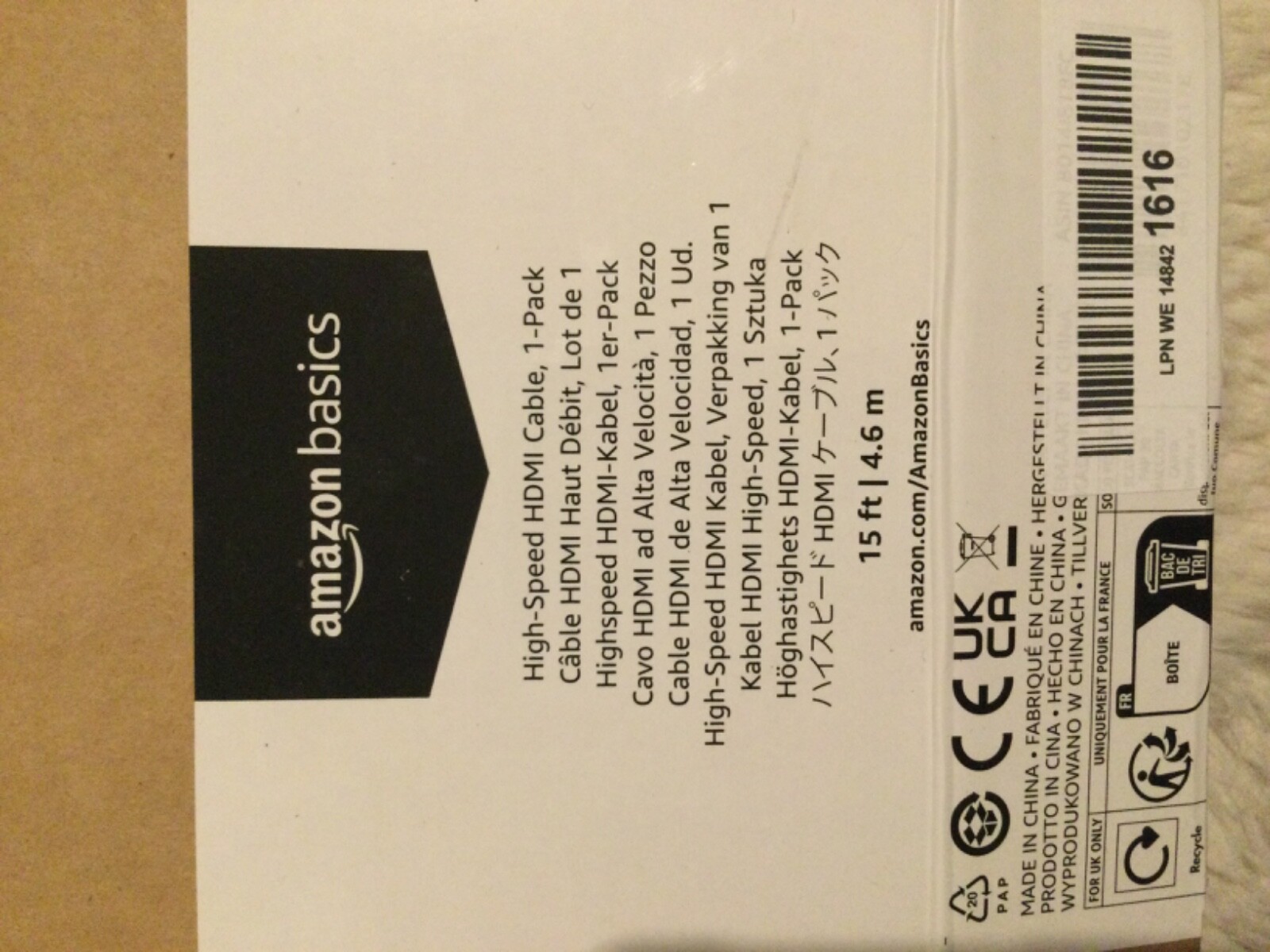 Amazon Basics High-Speed, Ultra HD HDMI 2.0 Cable, Supports 3D Formats and 4.6m