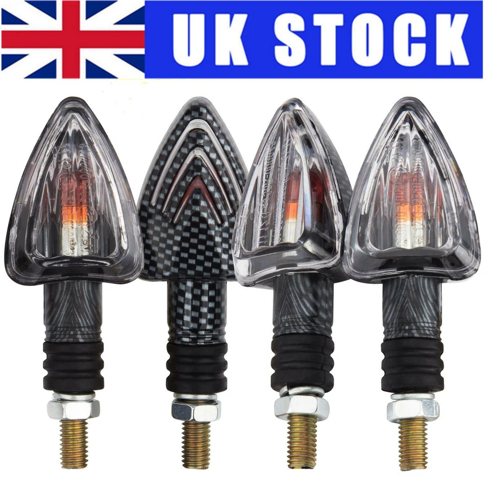 UK 4x MINI ARROW Motorbike Motorcycle Signal Indicators Amber Light Bulb Carbon