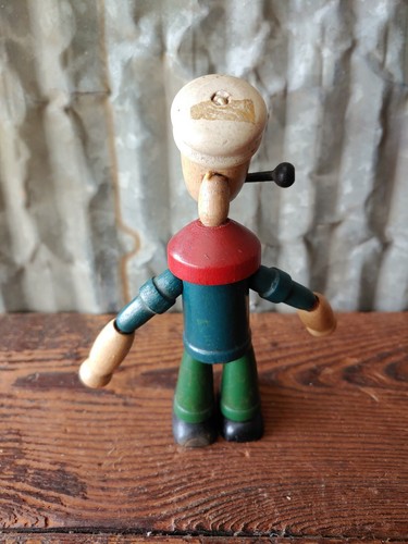 1930s Popeye the Sailor Man Wood Figure Figural Toy Wooden Cartoon Spinach Boat - Picture 6 of 11
