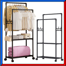 Stand Appendiabiti Doppio con Ruote da Terra Attaccapanni per Negozio Moderno