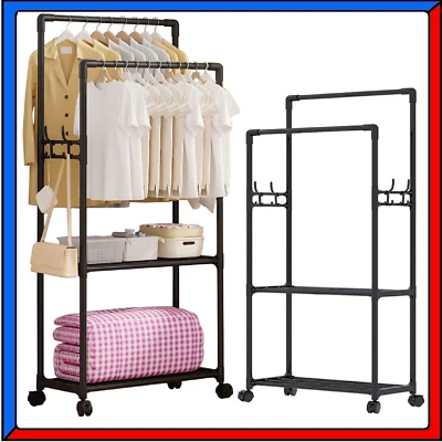 Stand Appendiabiti Doppio con Ruote da Terra Attaccapanni per Negozio Moderno