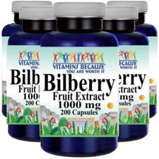 Bilberry Fruit Extract 1000mg 5X200 Caps Vaccinium Myrtillus Vitamins Because
