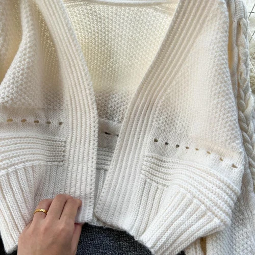 Lady Knitted Cardigan Top Coat Puff Sleeve Crop Winter Cute Casual Sweater Sweet - Imagen 13 de 19