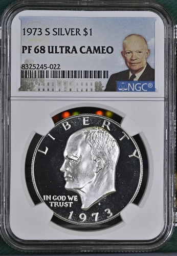 1973 S Silver Eisenhower Dollar $1 NGC PF 68 Ultra Cameo