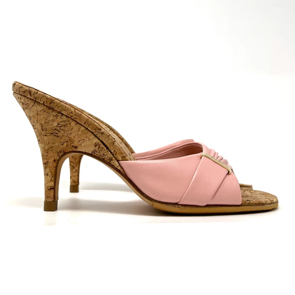 Sandalias de Corcho Chanel Vintage Logo #37 US6.5 Cuero Dorado Rosa RankAB Foto 3 de 4