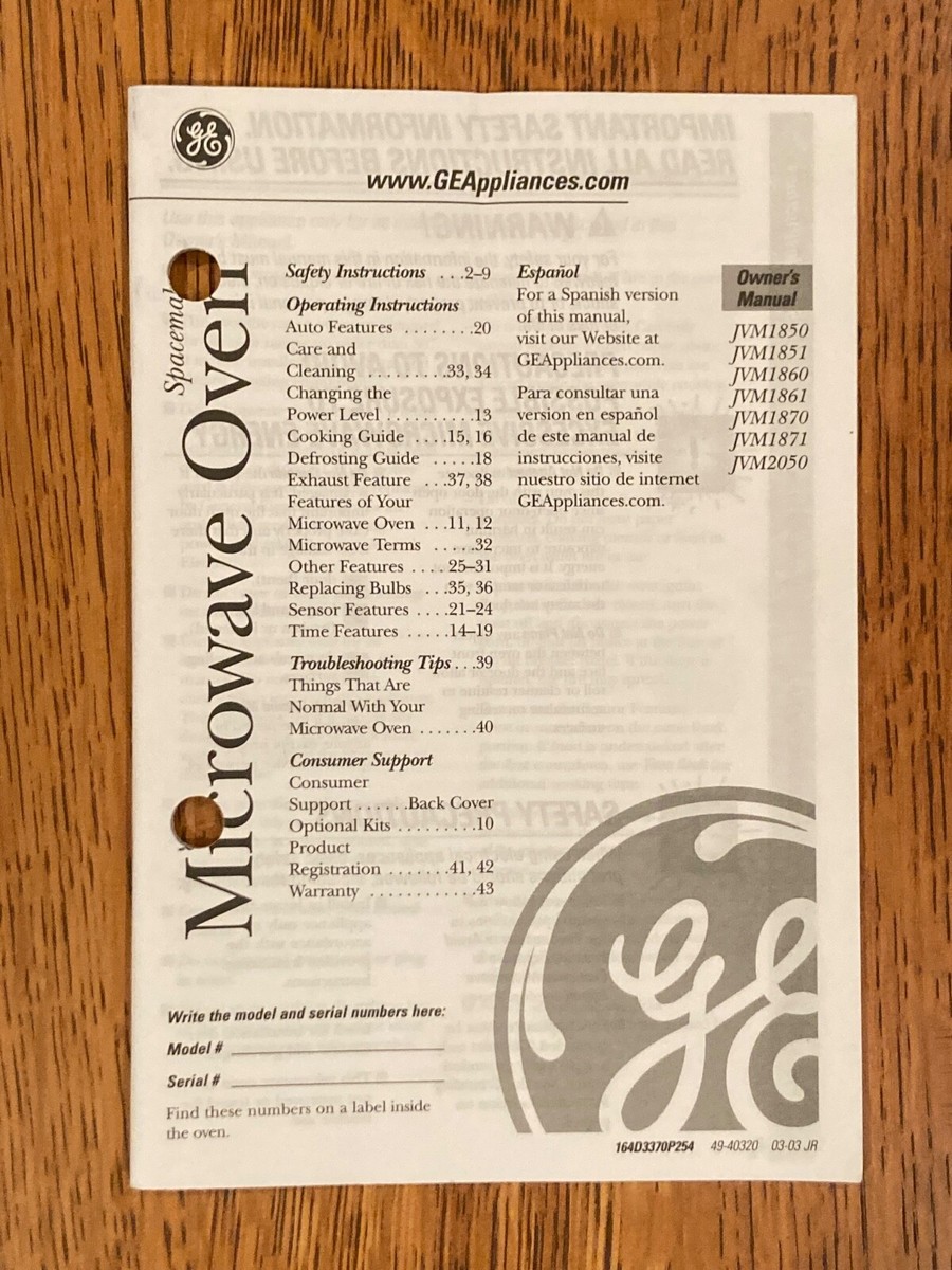 GE Spacemaker Microwave Oven Owner's Manual & Installation
