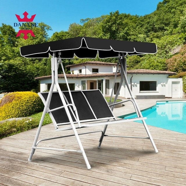 3 Seat Porch Swing Hammock Bench Lounge Chair Steel Patio Outdoor W Canopy