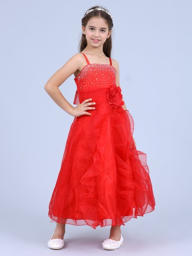 Mädchen Kleider Festlich Prinzessin Kleid Lange Blumenmädchenkleid mit Strass - Picture 17 of 74