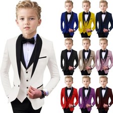 Boys Tuxedo 4 Piece Suit Set,Slim Fit Suit for Boys Wedding Outfit Ring Bearer
