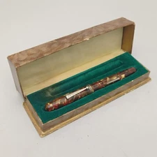 WAHL OXFORD Celluloid Brown Pearl Marble Fountain Pen 14k #2 Flex Nib VTG 30s