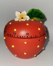 Susan Winget Kitchen Timer Apple Red Flower Green Leaf Stem Yellow Raised Dots