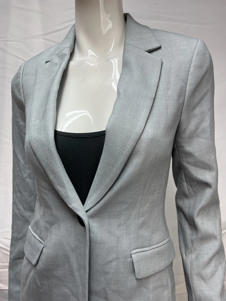 Chaqueta Blazer Para Mujer H&M Azul-Gris Espiga Botón Único Ventilación Única XS Foto 4 de 4